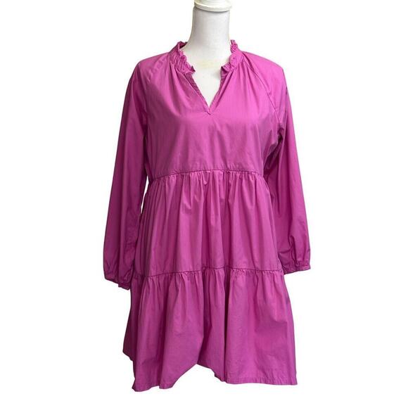 J. Crew pink tiered ruffle dress, large petite, colorful, effortless, bright - Picture 1 of 6